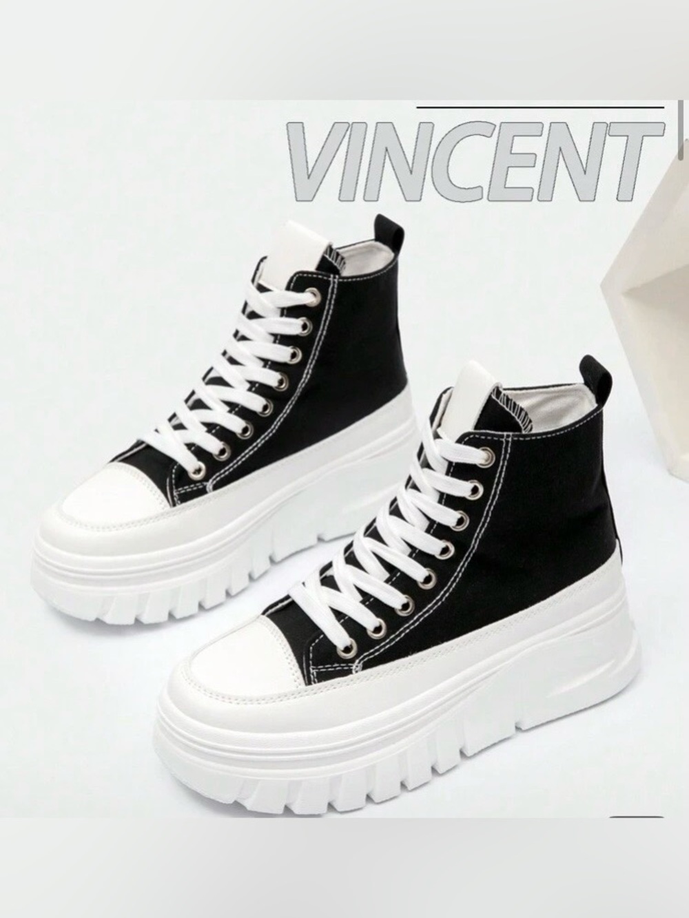 Black & White Platform High-Top Sneakers for Women. Size 8,(40), NEW